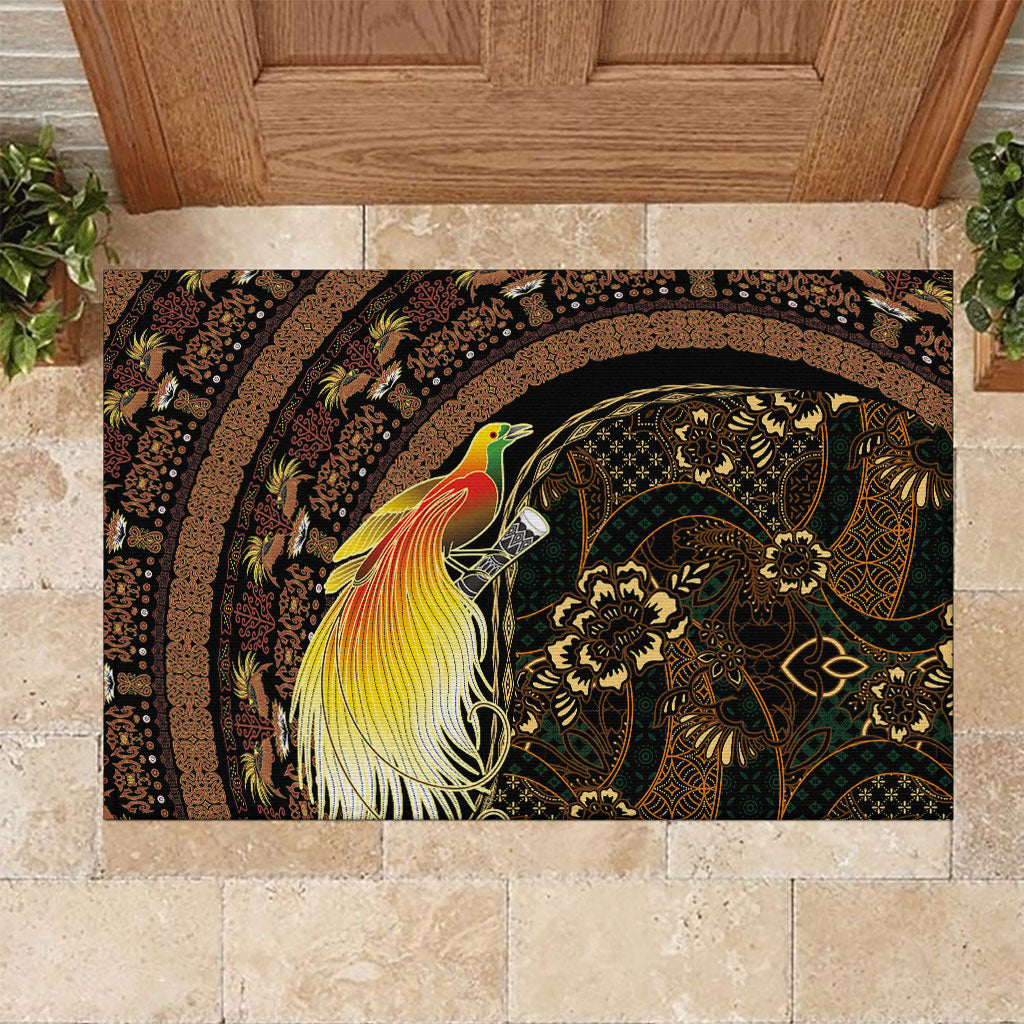 Papua New Guinea and Indonesia Batik Rubber Doormat Bird of Paradise with Tribal Batik Patterns LT03 Multicolor - Polynesian Pride