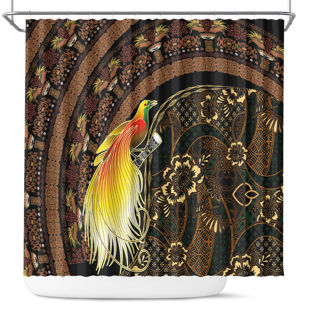 Papua New Guinea and Indonesia Batik Shower Curtain Bird of Paradise with Tribal Batik Patterns LT03 Multicolor - Polynesian Pride