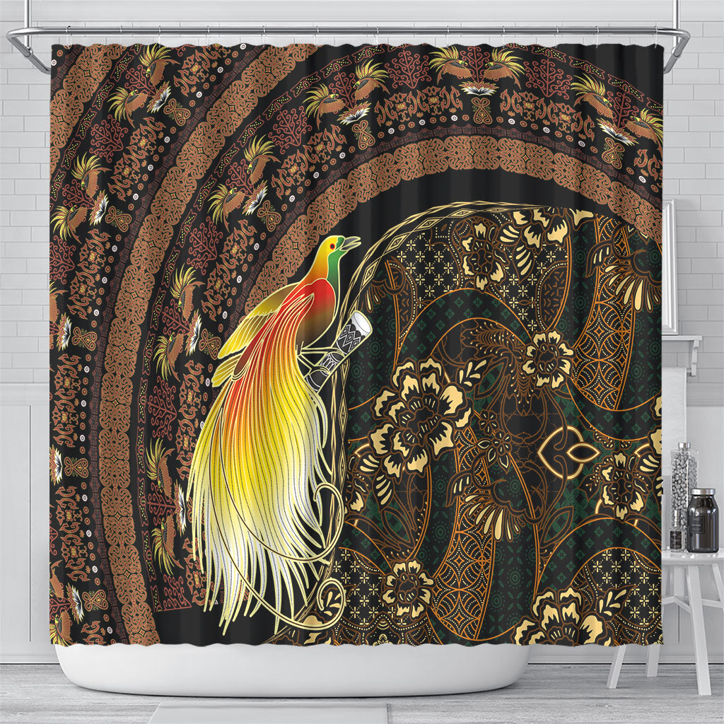 Papua New Guinea and Indonesia Batik Shower Curtain Bird of Paradise with Tribal Batik Patterns LT03 - Polynesian Pride