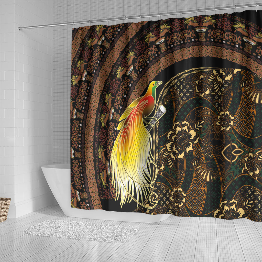 Papua New Guinea and Indonesia Batik Shower Curtain Bird of Paradise with Tribal Batik Patterns LT03 - Polynesian Pride