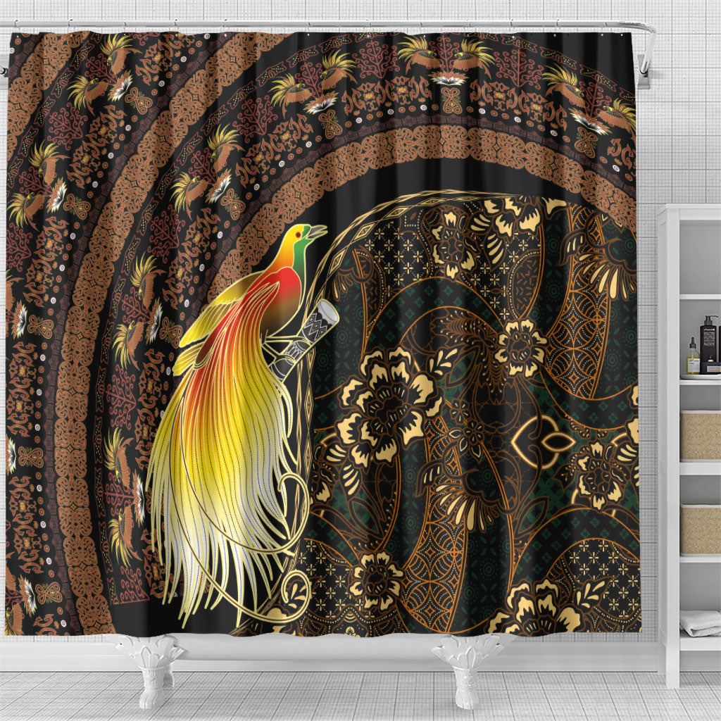 Papua New Guinea and Indonesia Batik Shower Curtain Bird of Paradise with Tribal Batik Patterns LT03 - Polynesian Pride