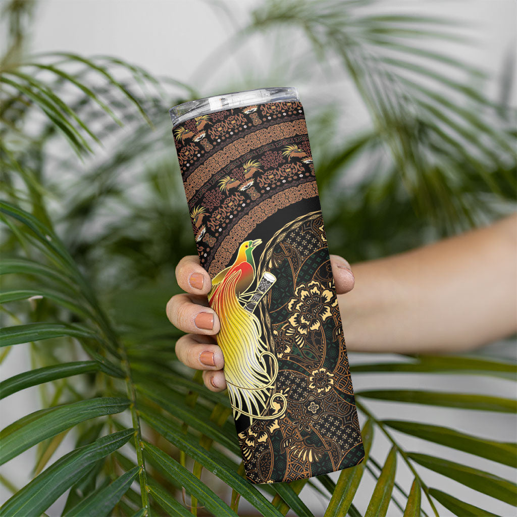Papua New Guinea and Indonesia Batik Skinny Tumbler Bird of Paradise with Tribal Batik Patterns LT03 - Polynesian Pride