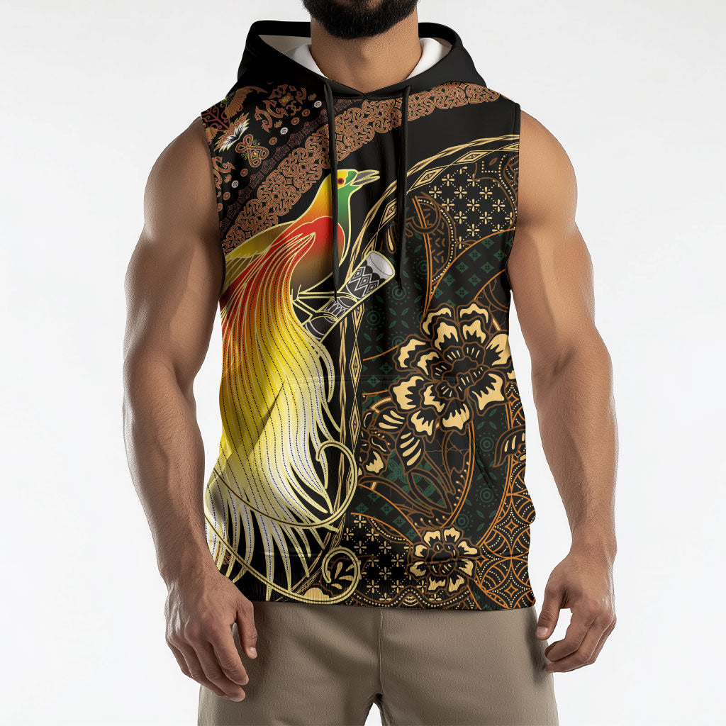 Papua New Guinea and Indonesia Batik Sleeveless Hoodie Bird of Paradise with Tribal Batik Patterns LT03 - Polynesian Pride