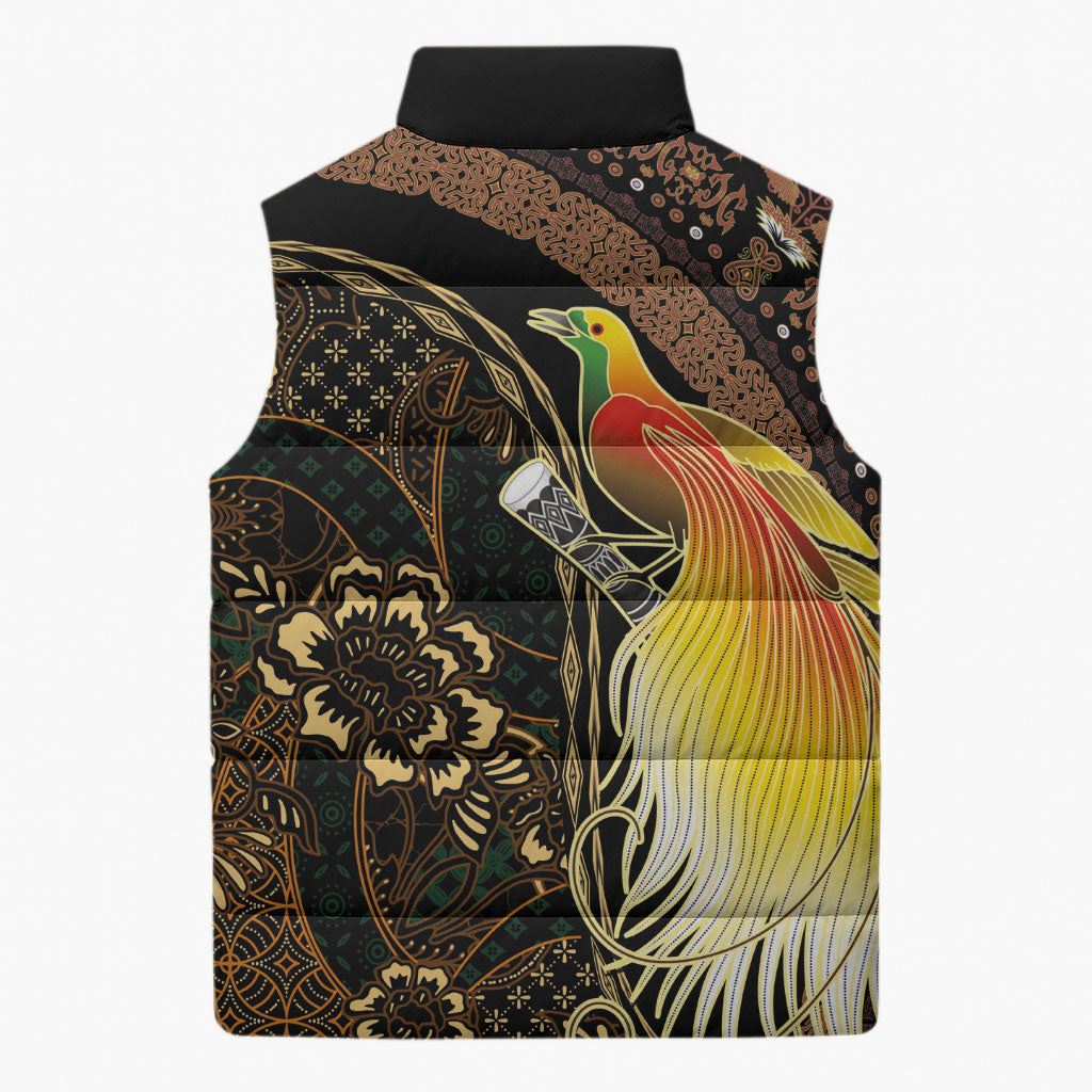Papua New Guinea and Indonesia Batik Sleeveless Puffer Jacket Bird of Paradise with Tribal Batik Patterns LT03 - Polynesian Pride