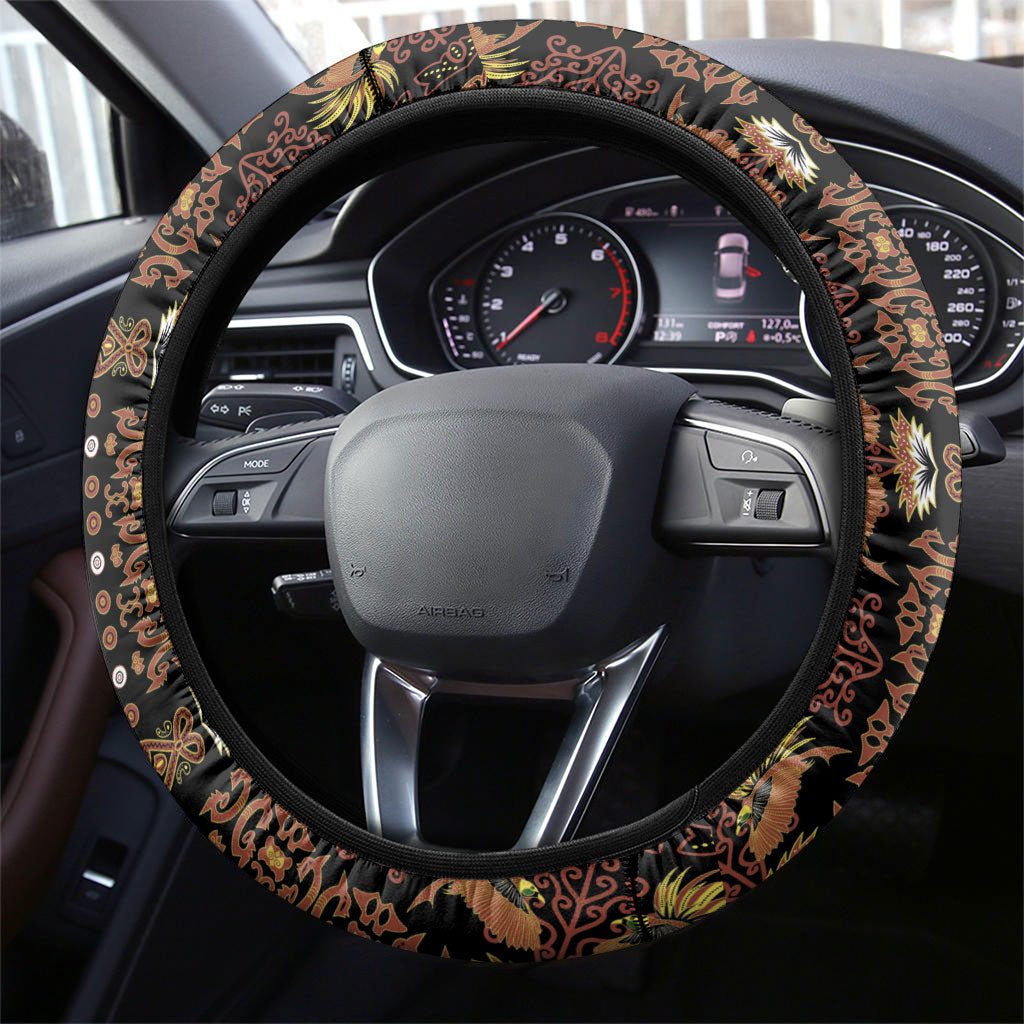 Papua New Guinea and Indonesia Batik Steering Wheel Cover Bird of Paradise with Tribal Batik Patterns LT03 - Polynesian Pride