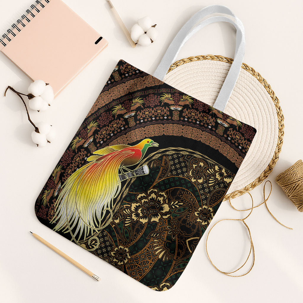 Papua New Guinea and Indonesia Batik Tote Bag Bird of Paradise with Tribal Batik Patterns LT03 White Strap One Size Multicolor - Polynesian Pride
