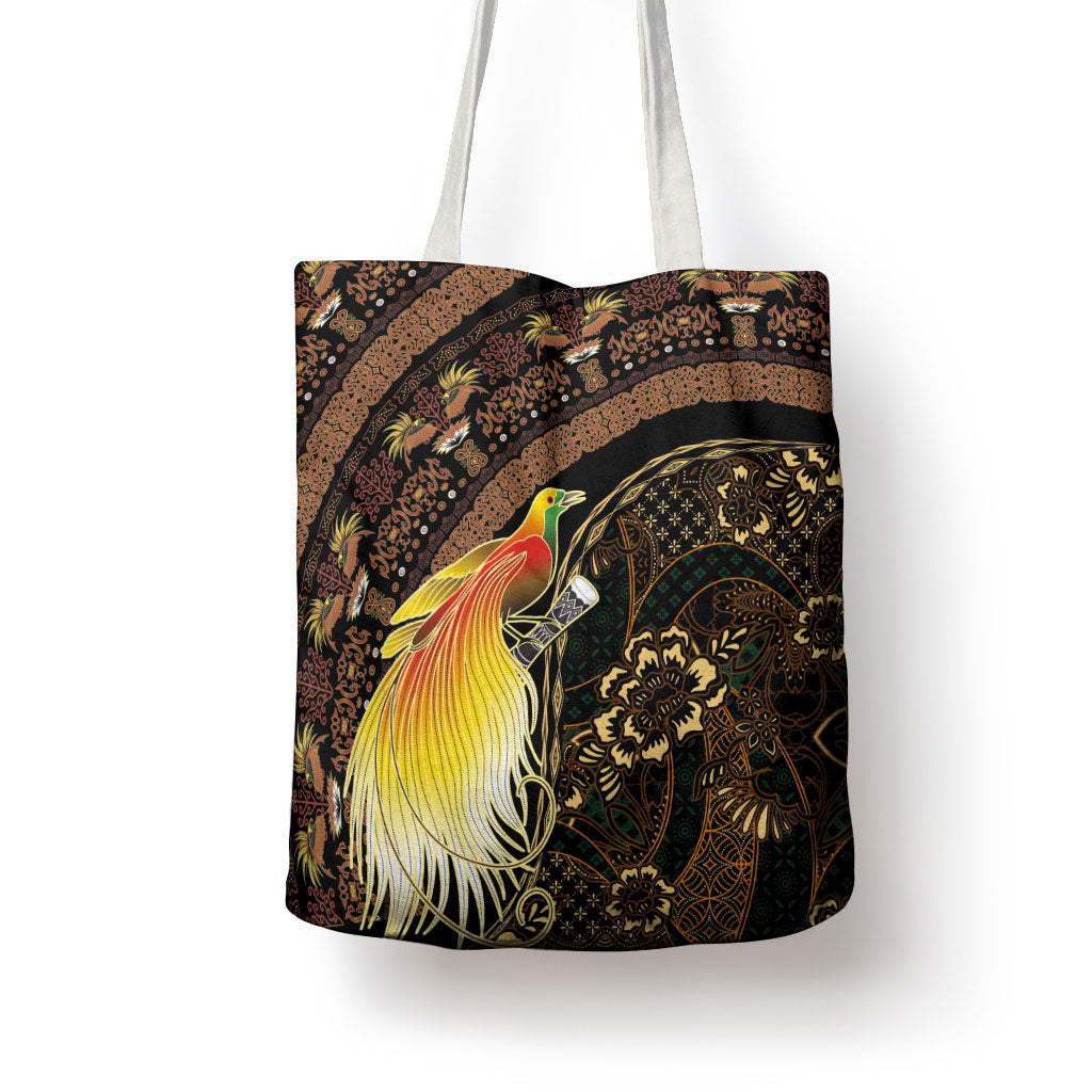 Papua New Guinea and Indonesia Batik Tote Bag Bird of Paradise with Tribal Batik Patterns LT03 - Polynesian Pride