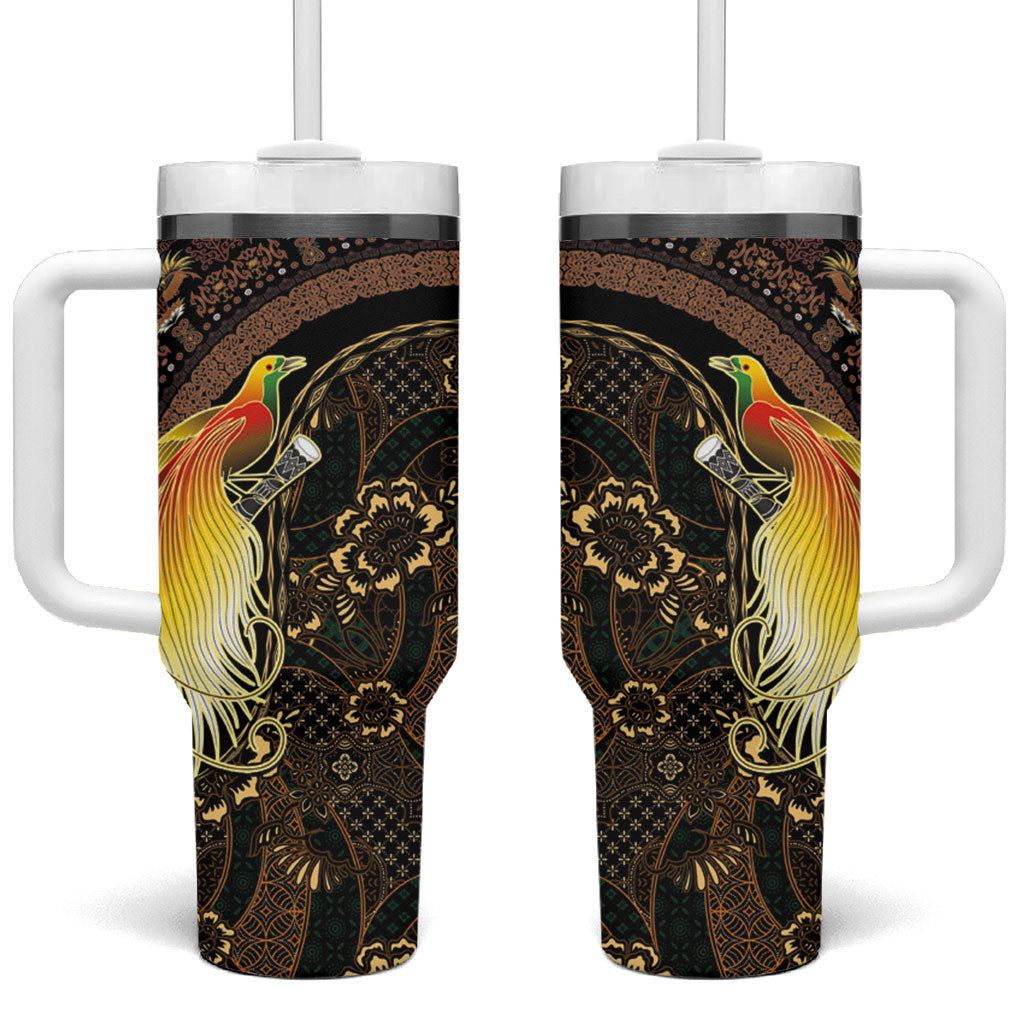 Papua New Guinea and Indonesia Batik Tumbler With Handle Bird of Paradise with Tribal Batik Patterns LT03 One Size: 40 oz Multicolor - Polynesian Pride