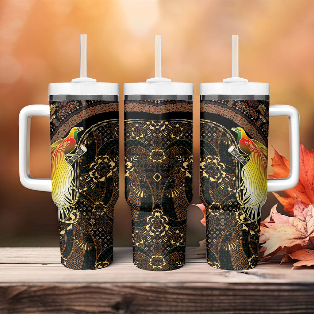 Papua New Guinea and Indonesia Batik Tumbler With Handle Bird of Paradise with Tribal Batik Patterns LT03 - Polynesian Pride