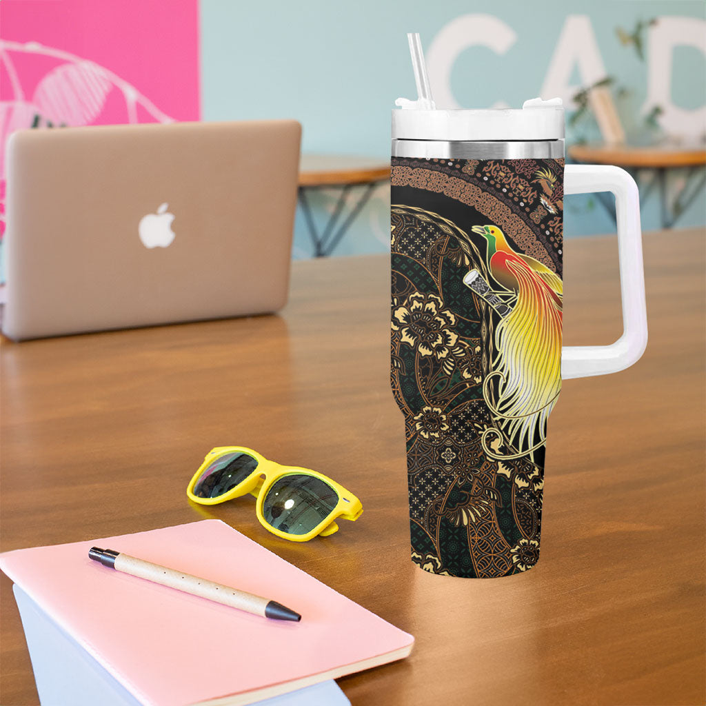 Papua New Guinea and Indonesia Batik Tumbler With Handle Bird of Paradise with Tribal Batik Patterns LT03 - Polynesian Pride