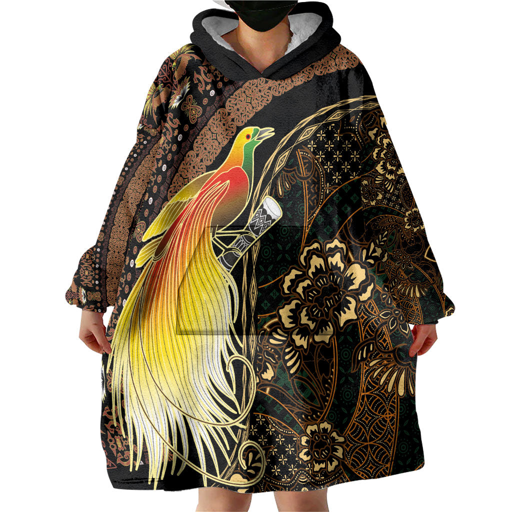 Papua New Guinea and Indonesia Batik Wearable Blanket Hoodie Bird of Paradise with Tribal Batik Patterns LT03 - Polynesian Pride