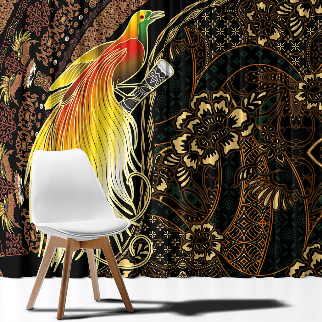 Papua New Guinea and Indonesia Batik Window Curtain Bird of Paradise with Tribal Batik Patterns LT03 - Polynesian Pride