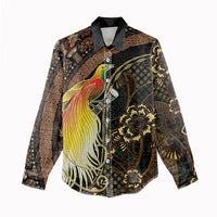 Papua New Guinea and Indonesia Batik Women Casual Shirt Bird of Paradise with Tribal Batik Patterns LT03 - Polynesian Pride