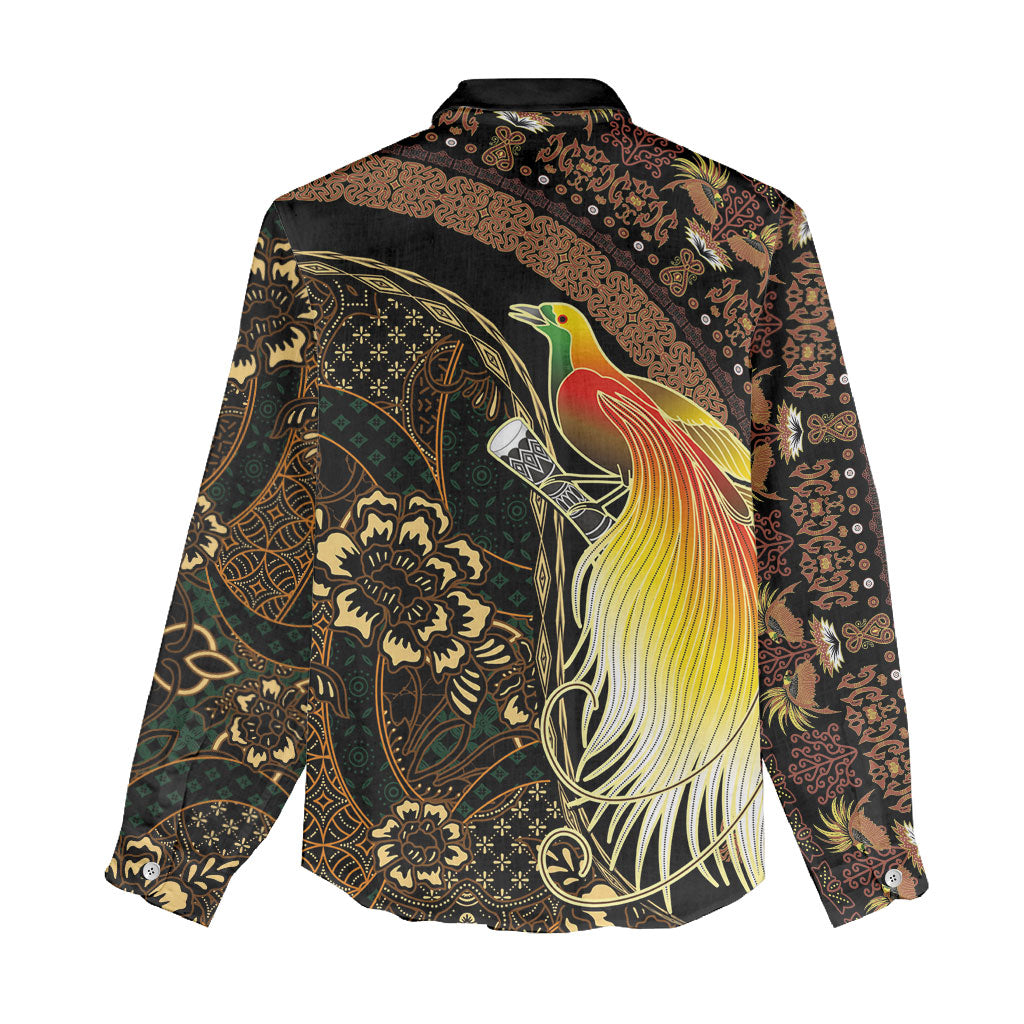 Papua New Guinea and Indonesia Batik Women Casual Shirt Bird of Paradise with Tribal Batik Patterns LT03 - Polynesian Pride