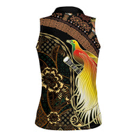 Papua New Guinea and Indonesia Batik Women Sleeveless Polo Shirt Bird of Paradise with Tribal Batik Patterns LT03 - Polynesian Pride