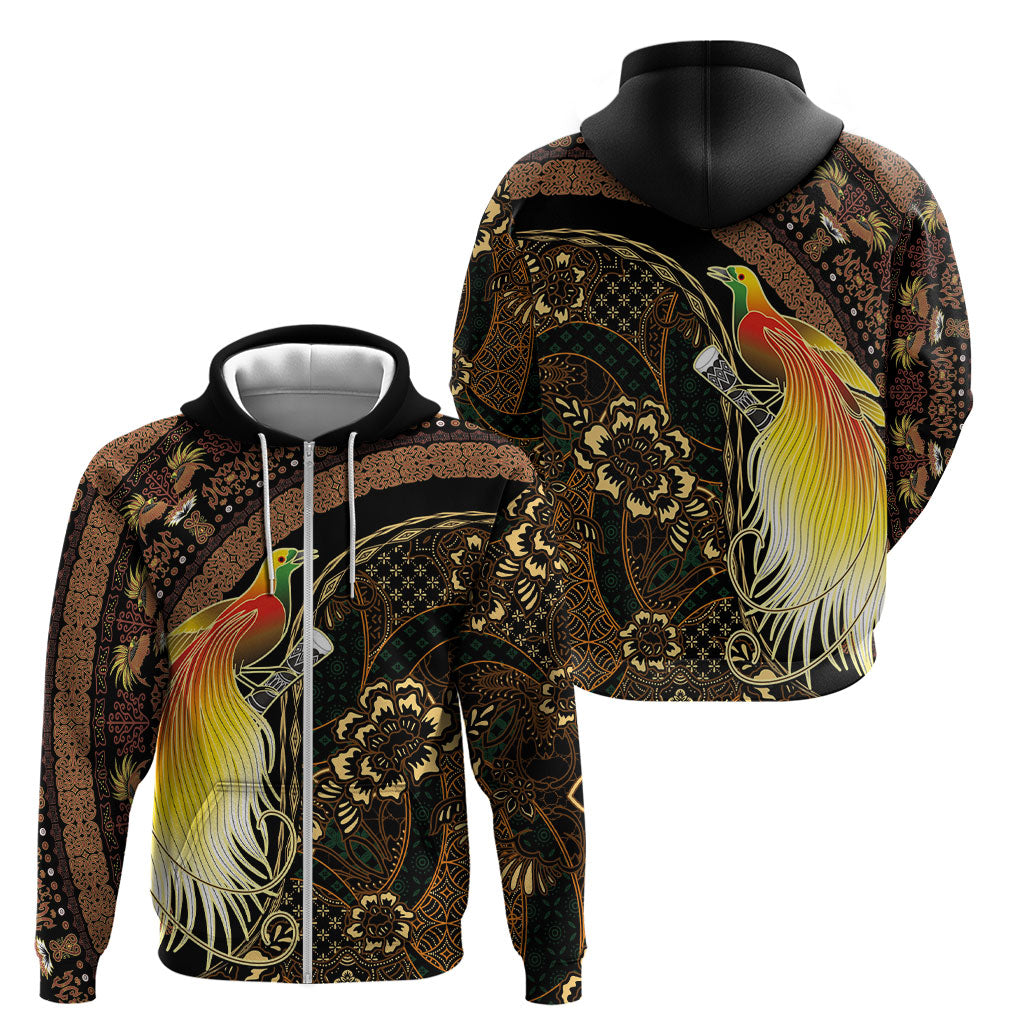 Papua New Guinea and Indonesia Batik Zip Hoodie Bird of Paradise with Tribal Batik Patterns LT03 - Polynesian Pride