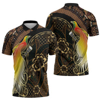 Papua New Guinea and Indonesia Batik Zipper Polo Shirt Bird of Paradise with Tribal Batik Patterns LT03 - Polynesian Pride