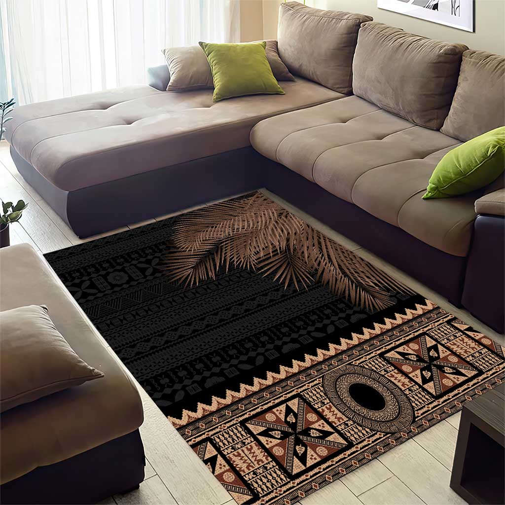 Fiji Palm Leaves Area Rug Masi and Tapa Tribal Pattern Beige Color