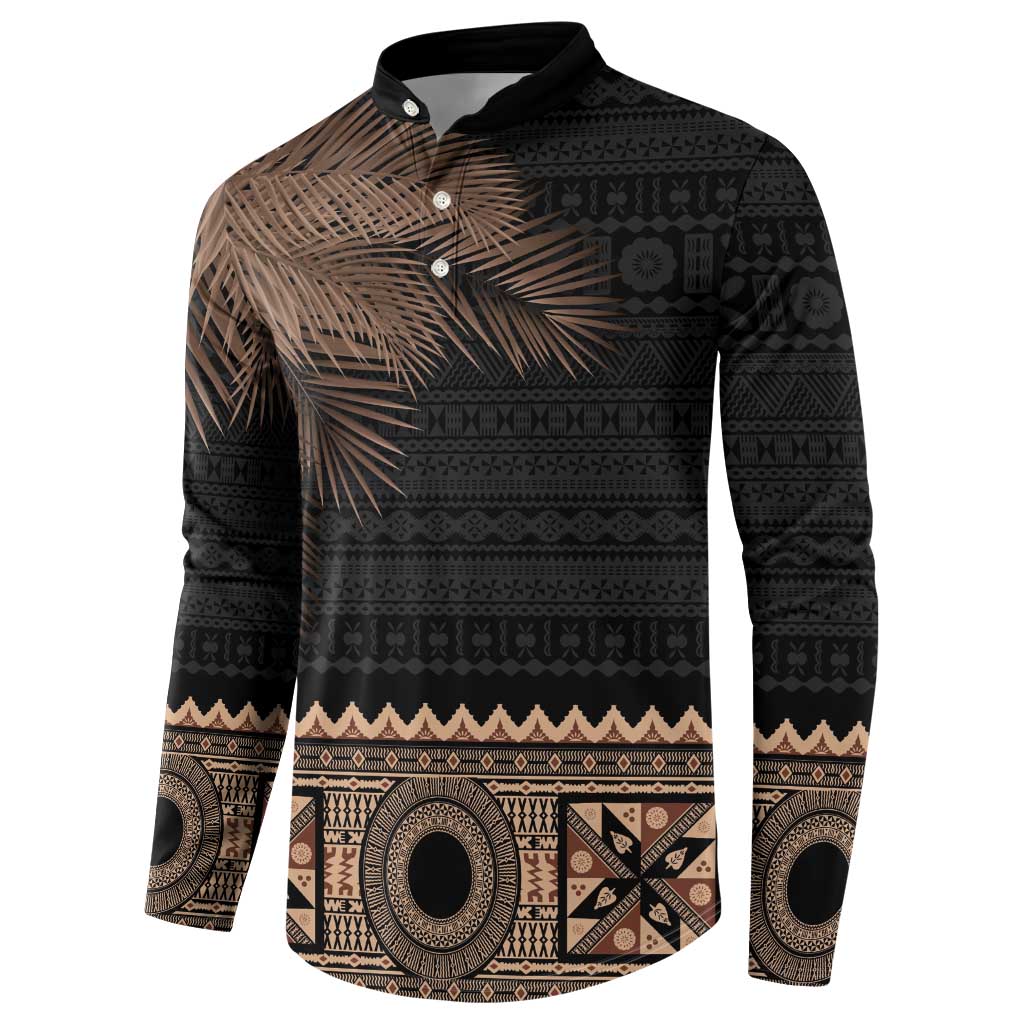 Fiji Palm Leaves Button Sweatshirt Masi and Tapa Tribal Pattern Beige Color