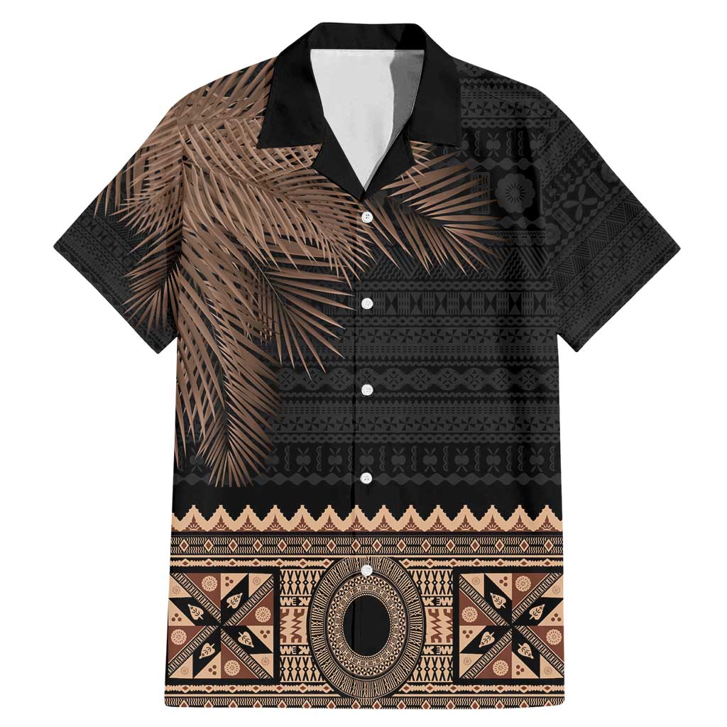 Fiji Palm Leaves Family Matching Mermaid Dress and Hawaiian Shirt Masi and Tapa Tribal Pattern Beige Color