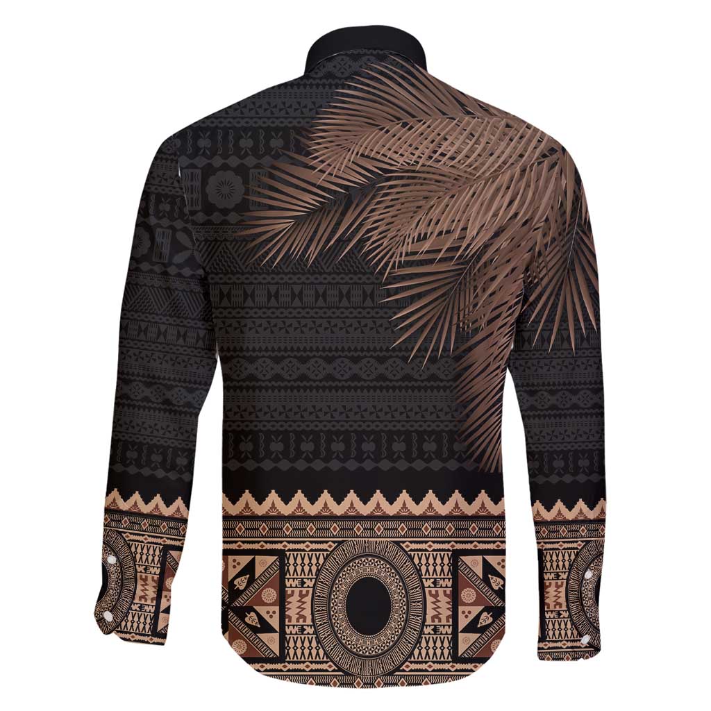 Fiji Palm Leaves Family Matching Off Shoulder Maxi Dress and Hawaiian Shirt Masi and Tapa Tribal Pattern Beige Color