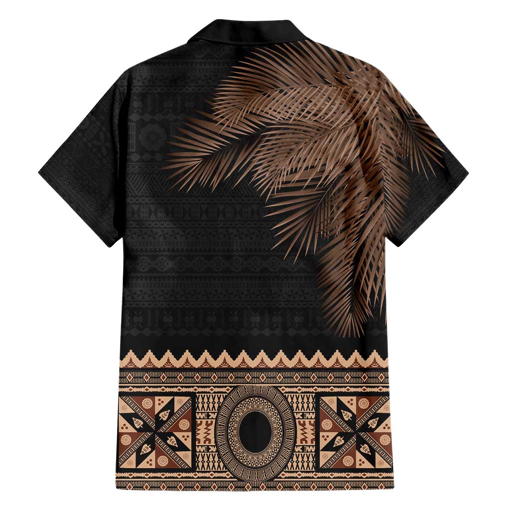 Fiji Palm Leaves Family Matching Short Sleeve Bodycon Dress and Hawaiian Shirt Masi and Tapa Tribal Pattern Beige Color