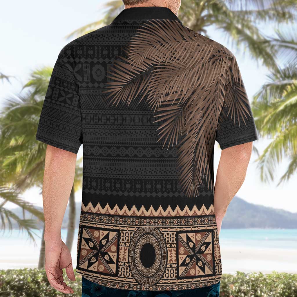 Fiji Palm Leaves Hawaiian Shirt Masi and Tapa Tribal Pattern Beige Color