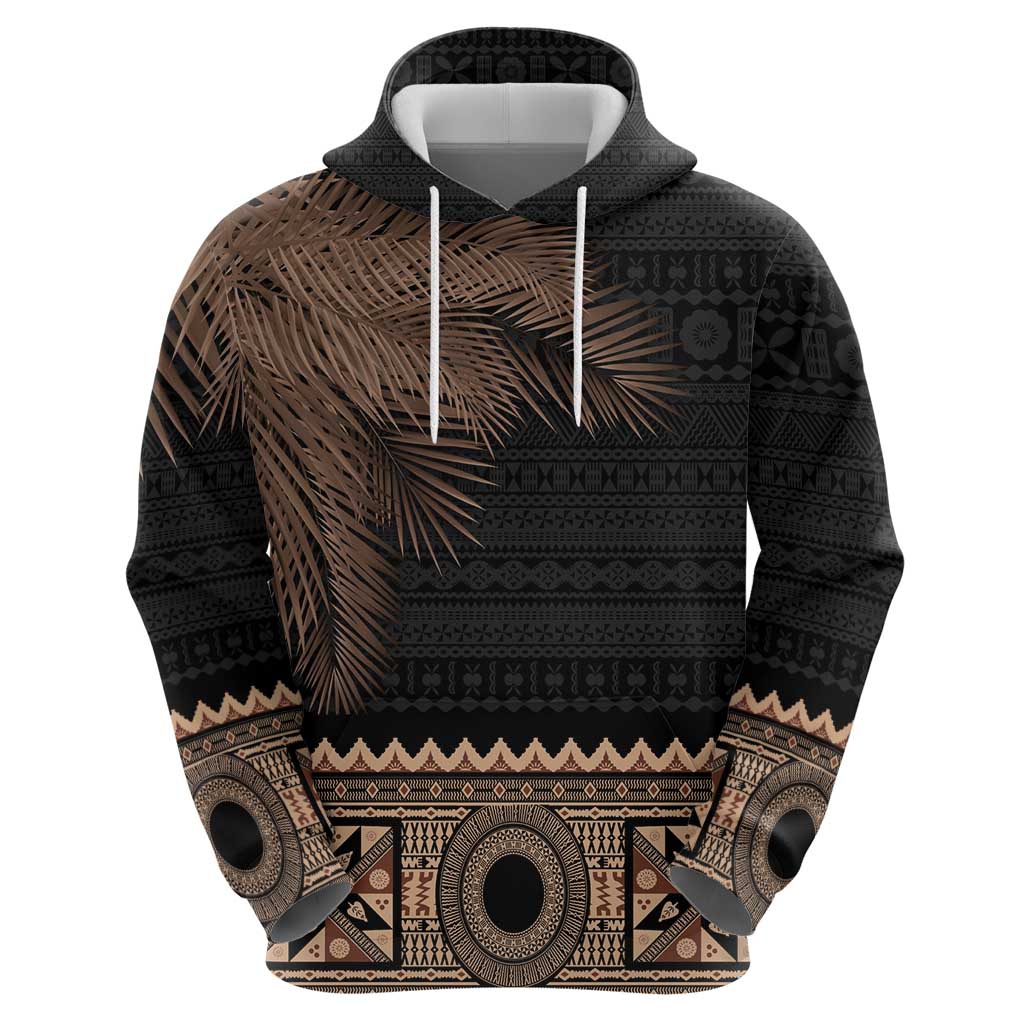 Fiji Palm Leaves Hoodie Masi and Tapa Tribal Pattern Beige Color
