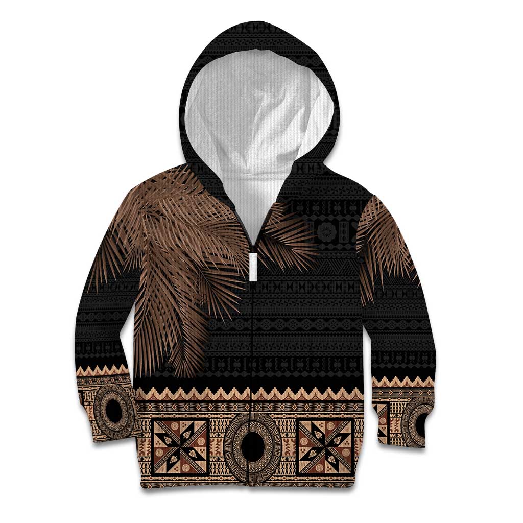 Fiji Palm Leaves Kid Hoodie Masi and Tapa Tribal Pattern Beige Color