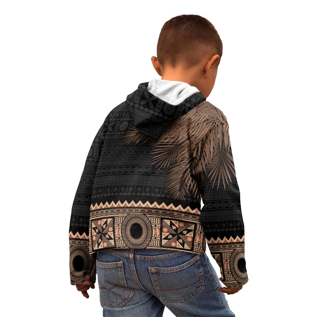 Fiji Palm Leaves Kid Hoodie Masi and Tapa Tribal Pattern Beige Color