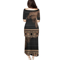 Fiji Palm Leaves Puletasi Masi and Tapa Tribal Pattern Beige Color LT03 - Polynesian Pride