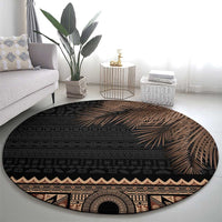 Fiji Palm Leaves Round Carpet Masi and Tapa Tribal Pattern Beige Color