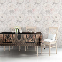 Fiji Palm Leaves Tablecloth Masi and Tapa Tribal Pattern Beige Color