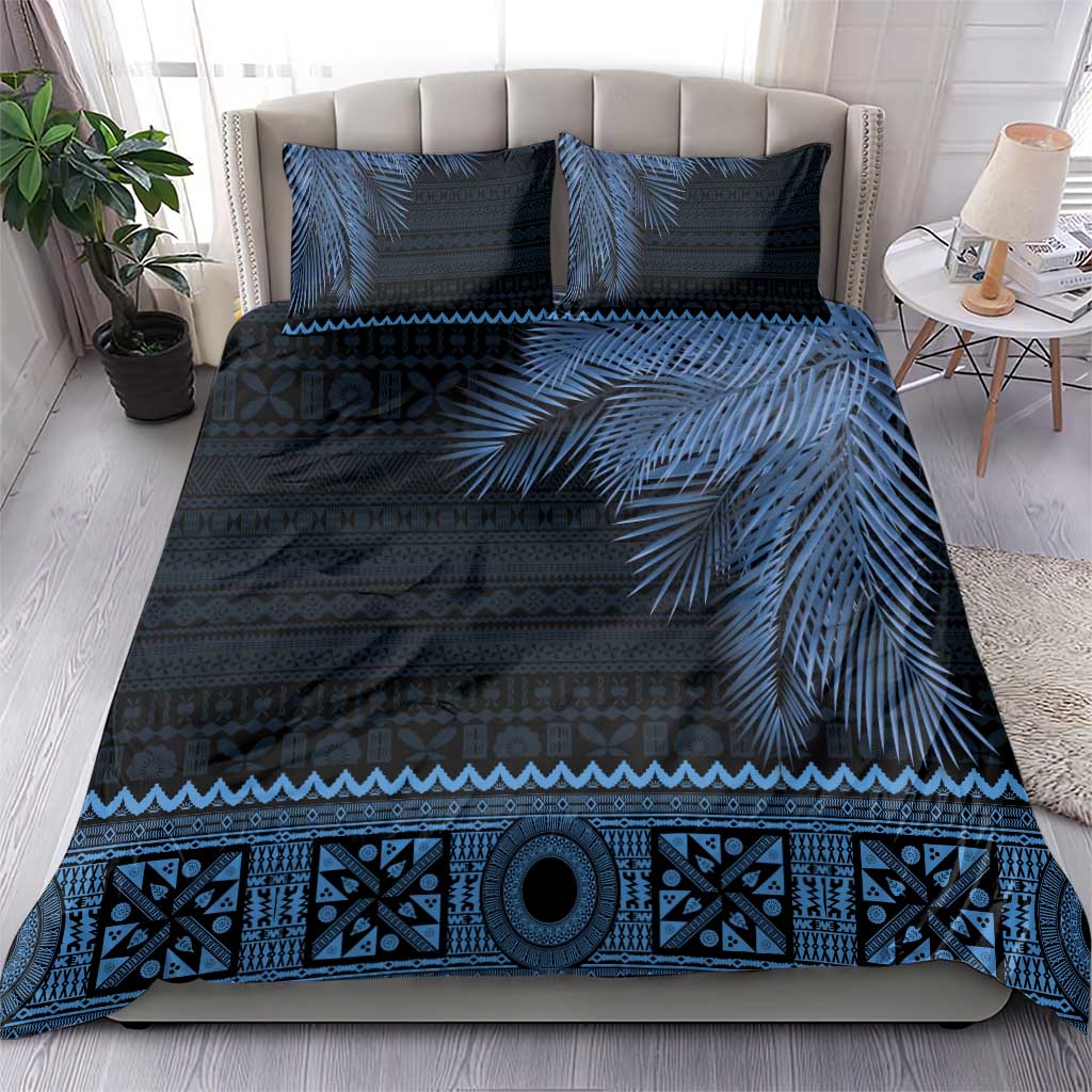 Fiji Palm Leaves Bedding Set Masi and Tapa Tribal Pattern Blue Color LT03 - Polynesian Pride