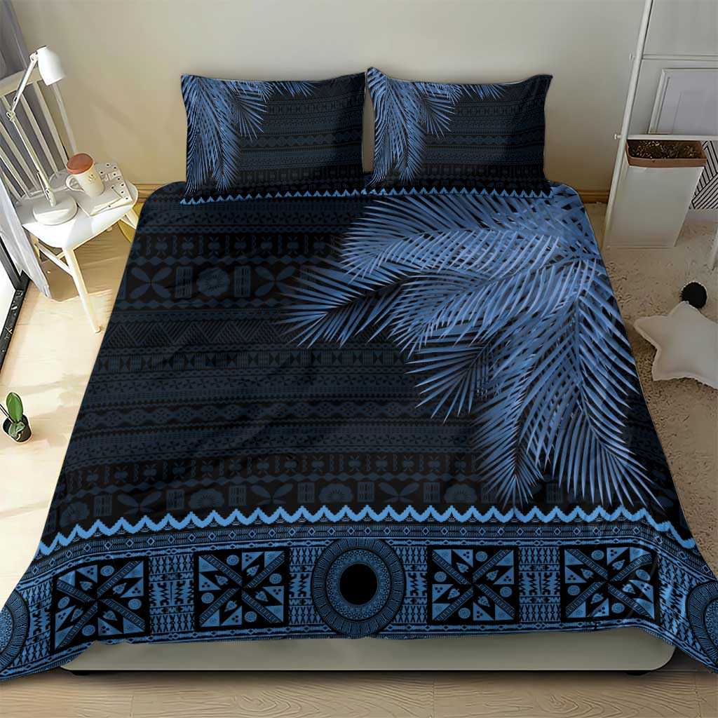 Fiji Palm Leaves Bedding Set Masi and Tapa Tribal Pattern Blue Color LT03 - Polynesian Pride