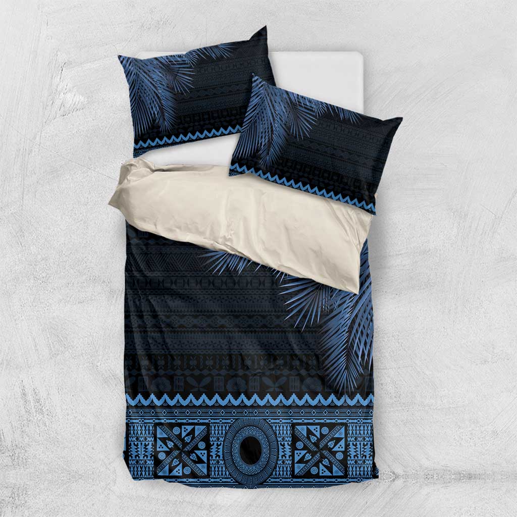 Fiji Palm Leaves Bedding Set Masi and Tapa Tribal Pattern Blue Color LT03 US Twin 172cm x 218cm Blue - Polynesian Pride
