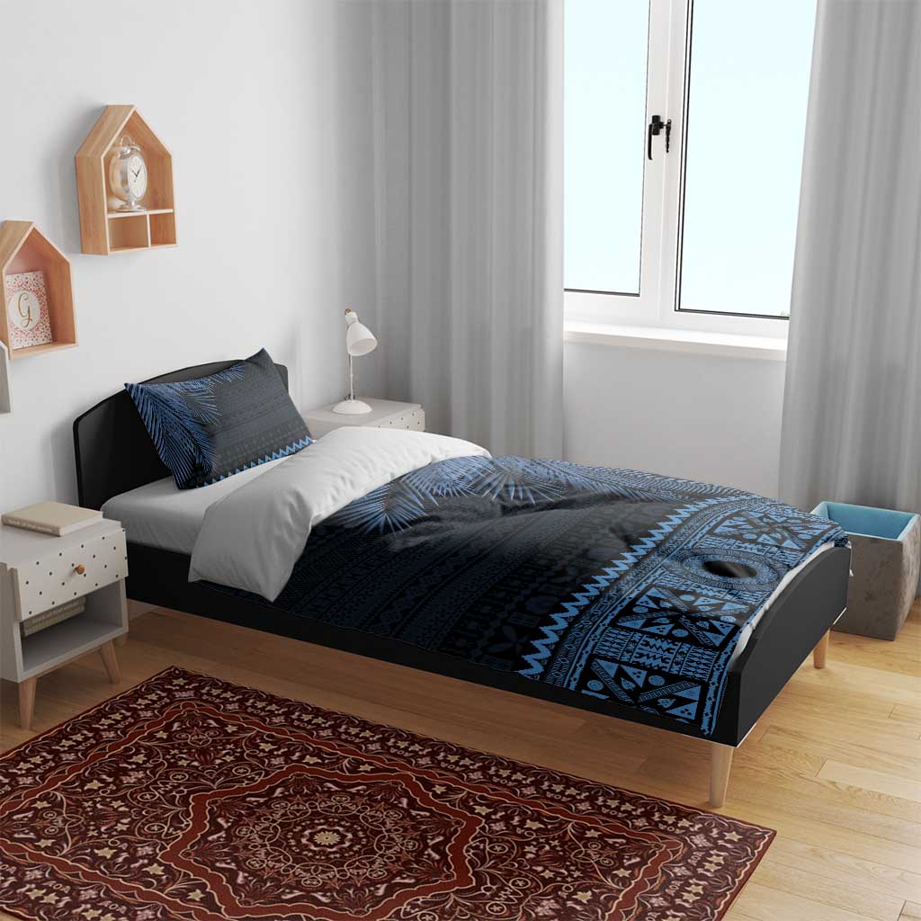 Fiji Palm Leaves Bedding Set Masi and Tapa Tribal Pattern Blue Color LT03 - Polynesian Pride
