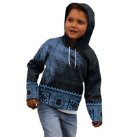 Fiji Palm Leaves Kid Hoodie Masi and Tapa Tribal Pattern Blue Color
