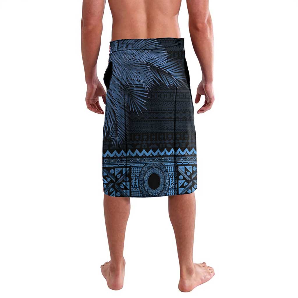 Fiji Palm Leaves Lavalava Masi and Tapa Tribal Pattern Blue Color