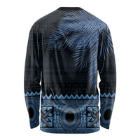 Fiji Palm Leaves Long Sleeve Shirt Masi and Tapa Tribal Pattern Blue Color LT03 - Polynesian Pride