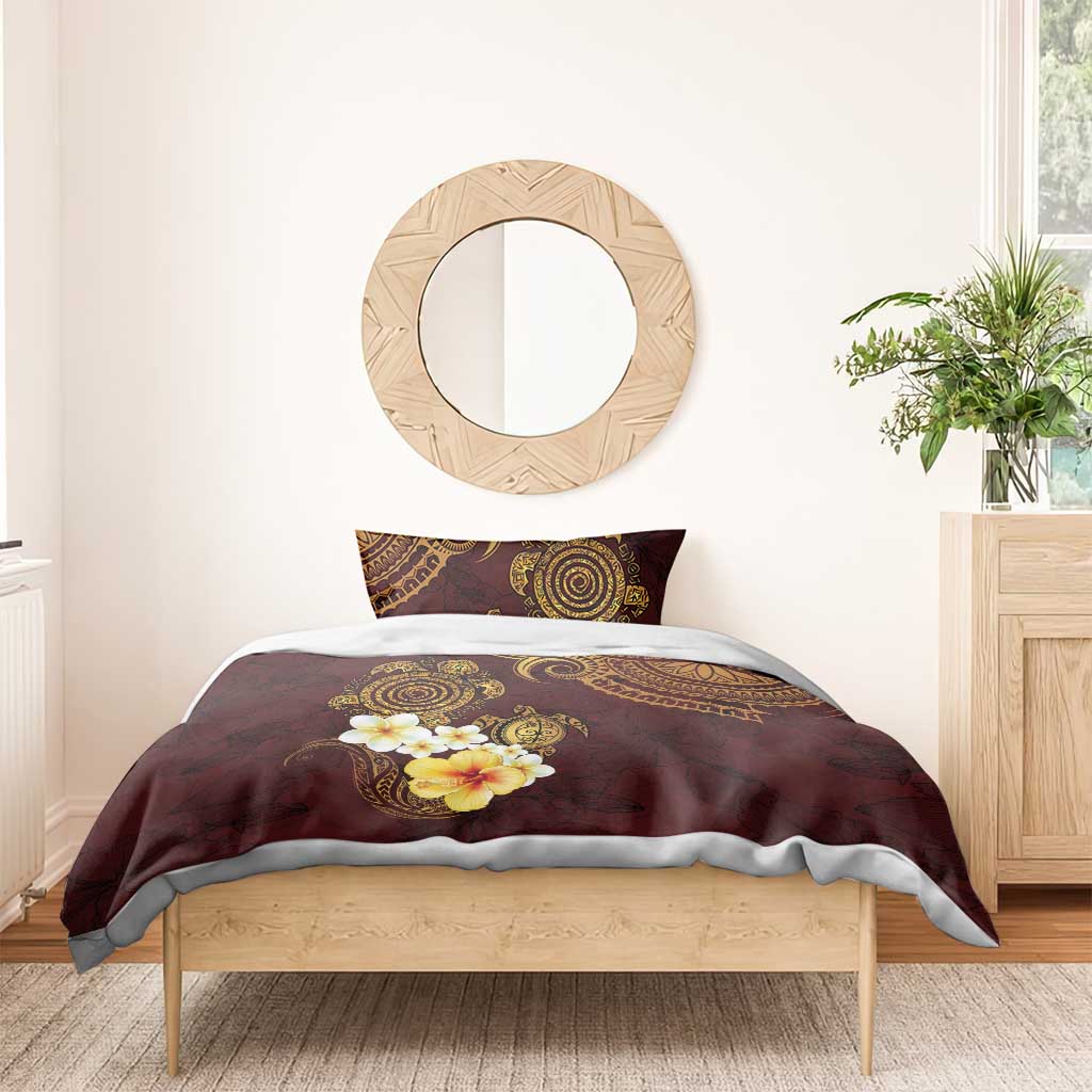 Polynesian Turtle Bedding Set Plumeria Hibiscus Pattern Oxblood LT03 - Polynesian Pride