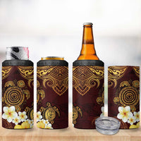 Polynesian Turtle 4 in 1 Can Cooler Tumbler Plumeria Hibiscus Pattern Oxblood