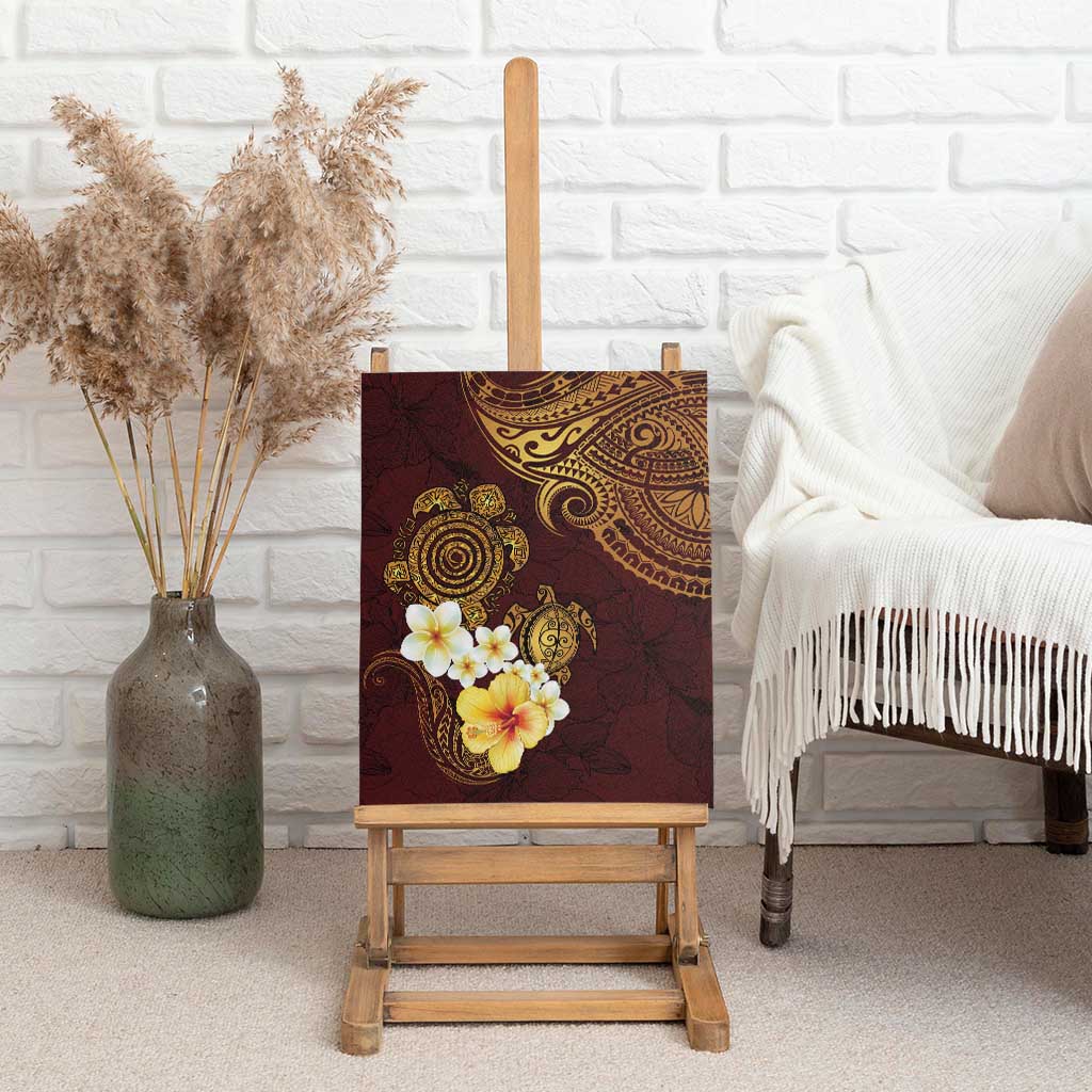 Polynesian Turtle Canvas Wall Art Plumeria Hibiscus Pattern Oxblood