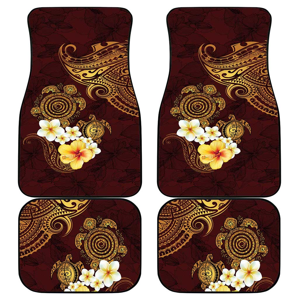Polynesian Turtle Car Mats Plumeria Hibiscus Pattern Oxblood