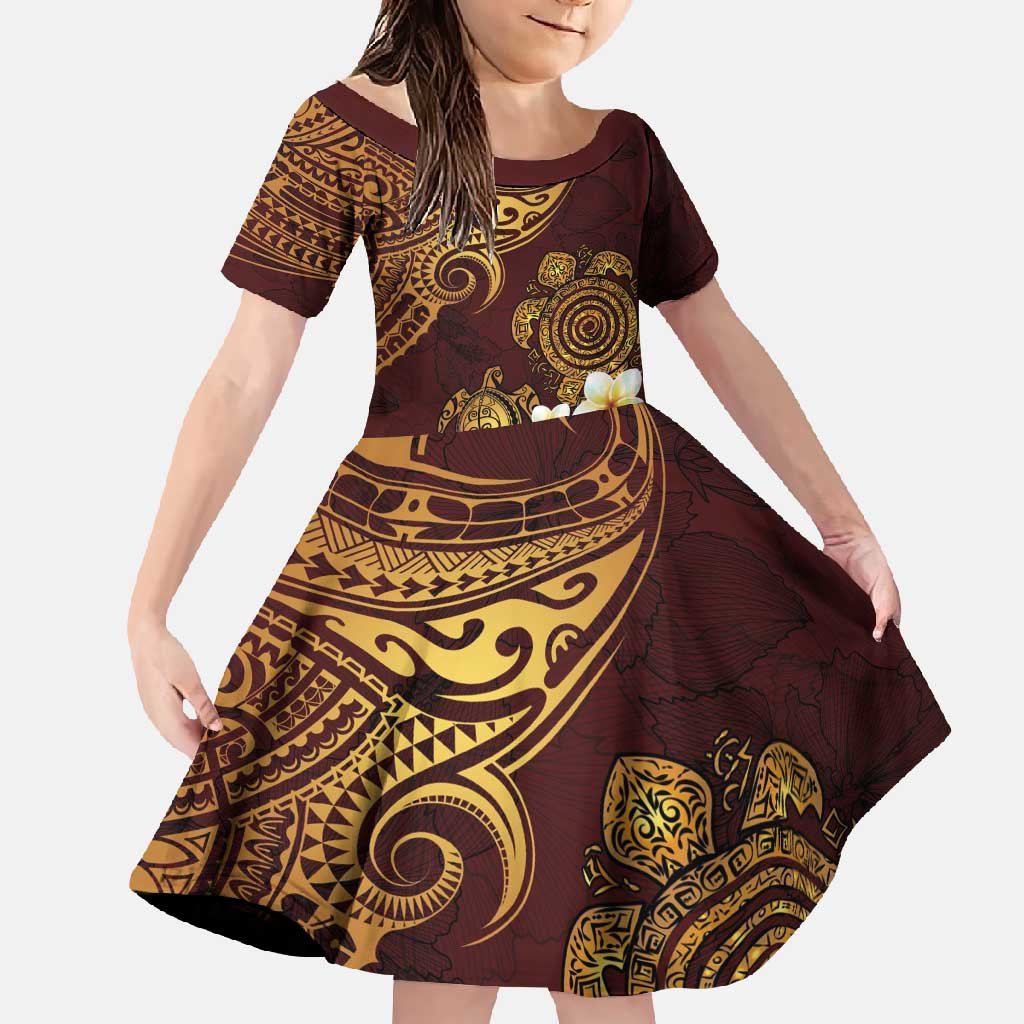 Polynesian Turtle Family Matching Mermaid Dress and Hawaiian Shirt Plumeria Hibiscus Pattern Oxblood