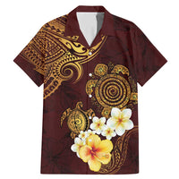 Polynesian Turtle Family Matching Mermaid Dress and Hawaiian Shirt Plumeria Hibiscus Pattern Oxblood