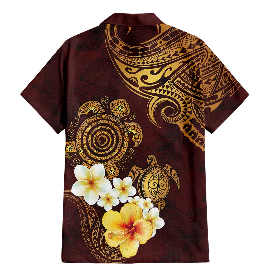 Polynesian Turtle Family Matching Mermaid Dress and Hawaiian Shirt Plumeria Hibiscus Pattern Oxblood