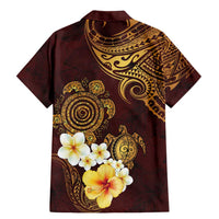 Polynesian Turtle Family Matching Mermaid Dress and Hawaiian Shirt Plumeria Hibiscus Pattern Oxblood