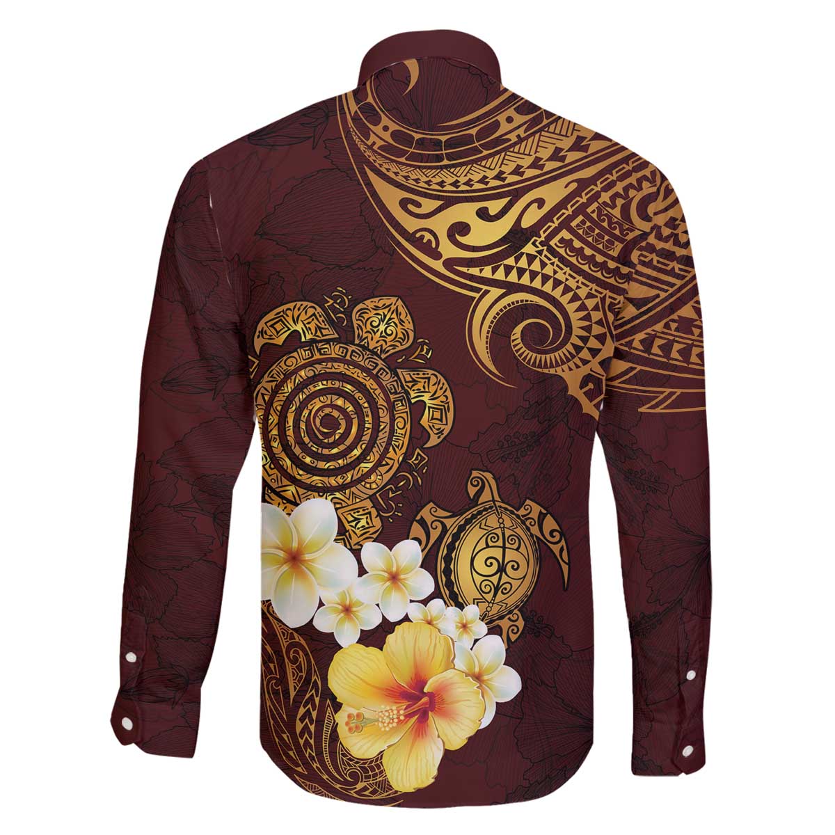 Polynesian Turtle Family Matching Puletasi and Hawaiian Shirt Plumeria Hibiscus Pattern Oxblood