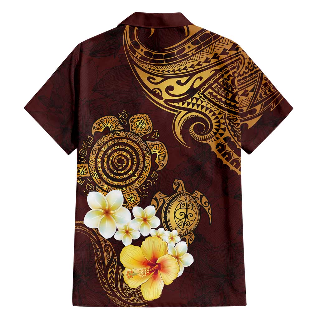 Polynesian Turtle Family Matching Short Sleeve Bodycon Dress and Hawaiian Shirt Plumeria Hibiscus Pattern Oxblood